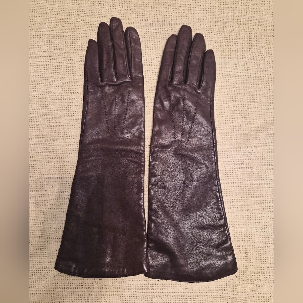Dark Brown Leather Opera Length Gloves
